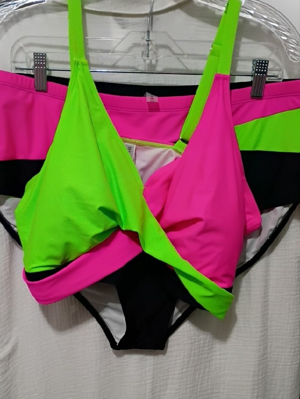TEMPT ME Plus Size Colorblock Wrap Bikini Set - Hot Pink & Lime - SIZE 22W- NWT